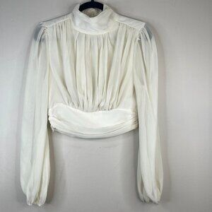 Victorian Style Coquette Top Womens 6 Cropped High Neck Pleated Feminine Dainty
